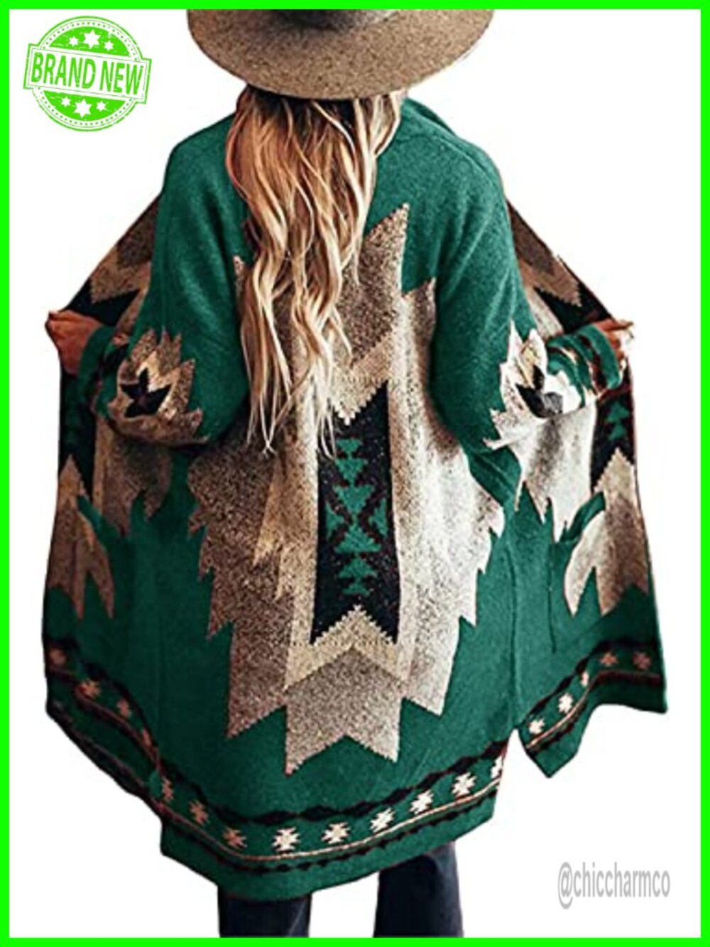 Women Vintage Tribal Knitted Open Front Cardigan Sweater Coat with Pocket